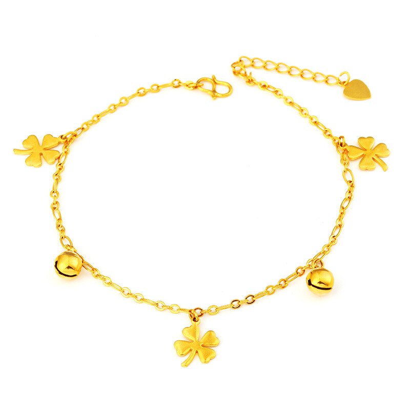 Clover 24K Gold Anklets for Women Adjustable Anklet Bracelet on Leg Foot Beach Body Chain Accessories Jewelry: USA0001-2