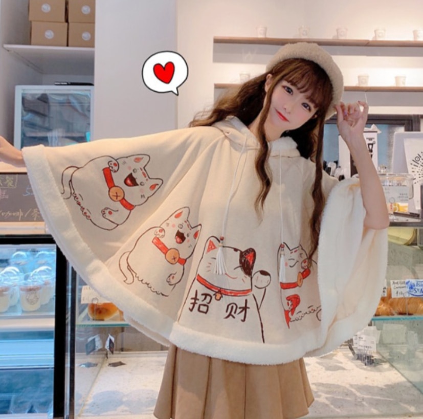 Japanse zachte meisje lolita Hooded Wollen vleermuis mantel leuke Lolita meisje top Vleermuis mouw prinses loli College stijl vintage zoete meisje