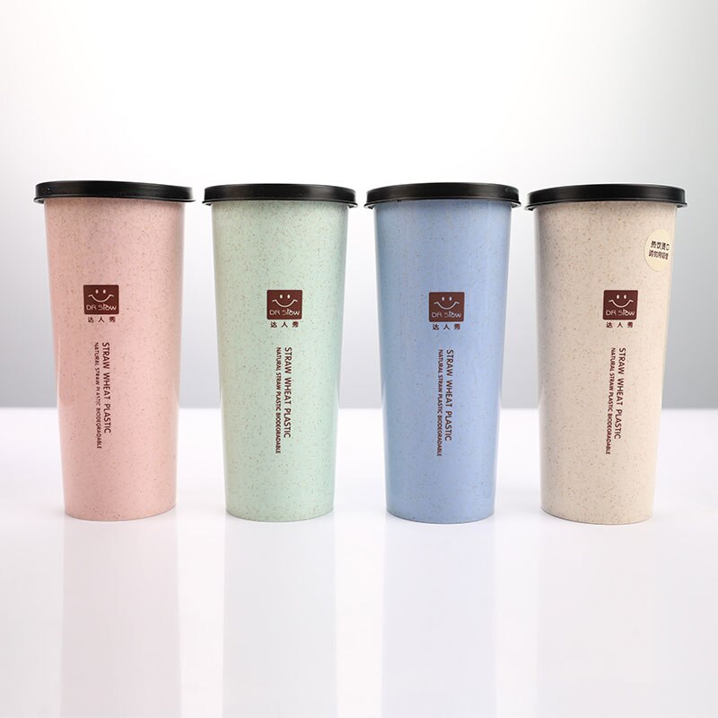 Cup Water Cup with Straws Double Lid Portable Hand Cup Wheat Straw Cola Coffee Plastic Travel Cup Drinking Cup Home Office