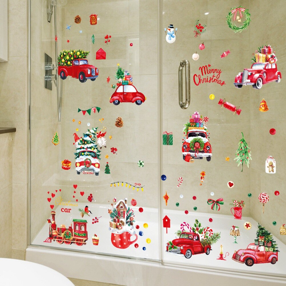 Christmas Window Clings Decorations Xmas Snowflake Window Sticker Santa Claus Snowman Window Decals For Christmas Party