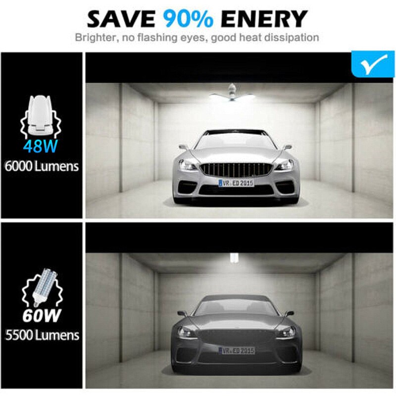 Plafoniera per box auto a portato luce calda bianca E27 base media 3800lm luce per box auto pieghevole 85-265V illuminazione interna per magazzino