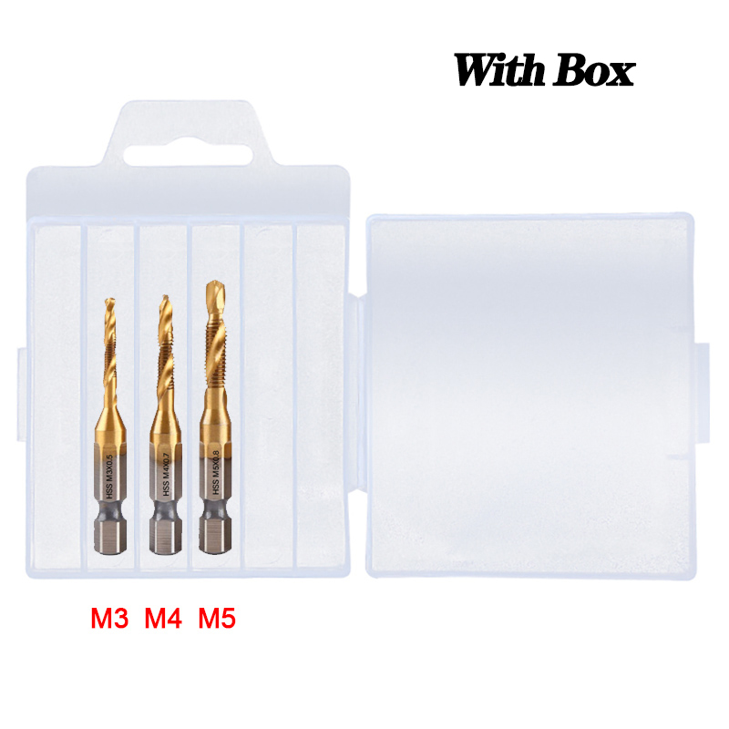 Titanium Plated Hex Shank HSS Screw Thread Metric Tap Drill Bits Screw Machine Compound M3 M4 M5 M6 M8 M10 Hand Tools: Navy Blue