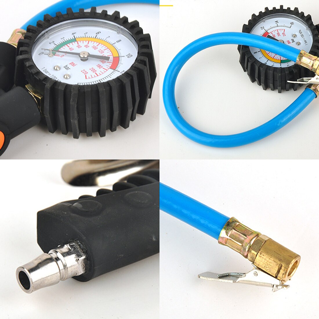 0-220 PSI Pressure Gauge Automobile Pressure Gauge Car Truck Air Tire Inflator with Gauge Dial Meter Tester Measuring Instrument