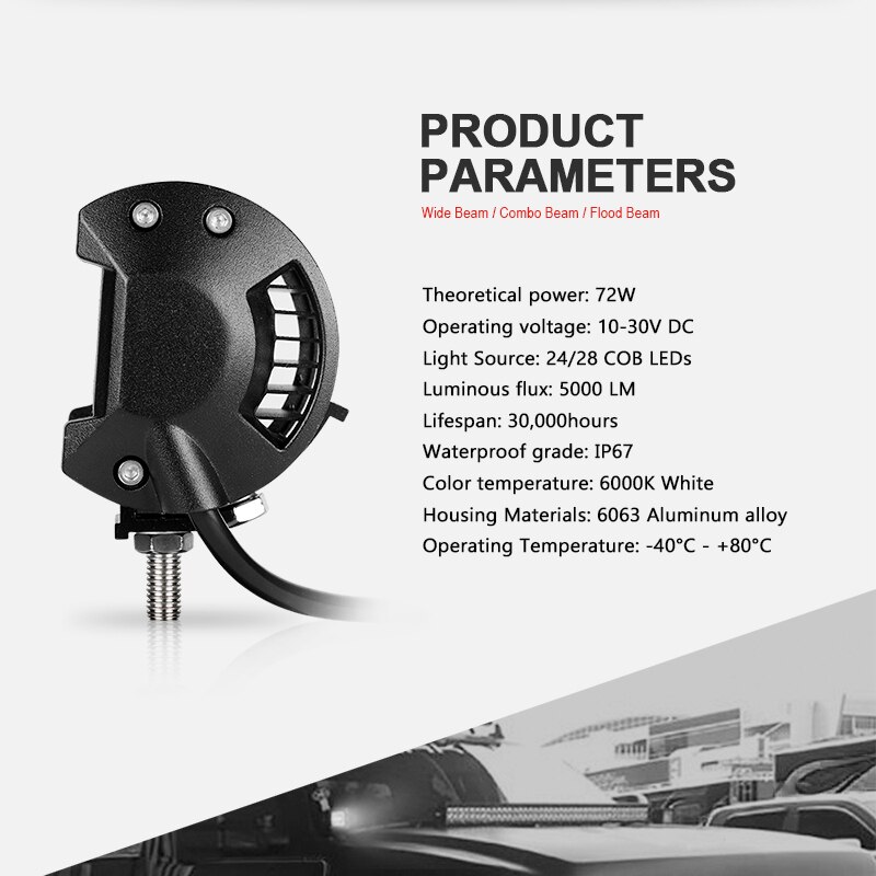 RACBOX Pair 5 inch 72W LED Work Light Bar Flood Wide Spot Combo Beam 12V 24V Off Road Truck ATV SUV Boating 4X4 Driving LED Bar