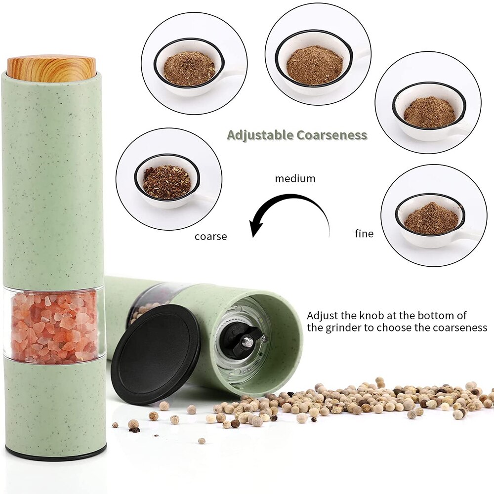 Electric Salt Pepper Grinder with LED Light Automatic Spice Mill Wheat Straw Grinders Shaker Adjustable Coarseness Ceramic Core
