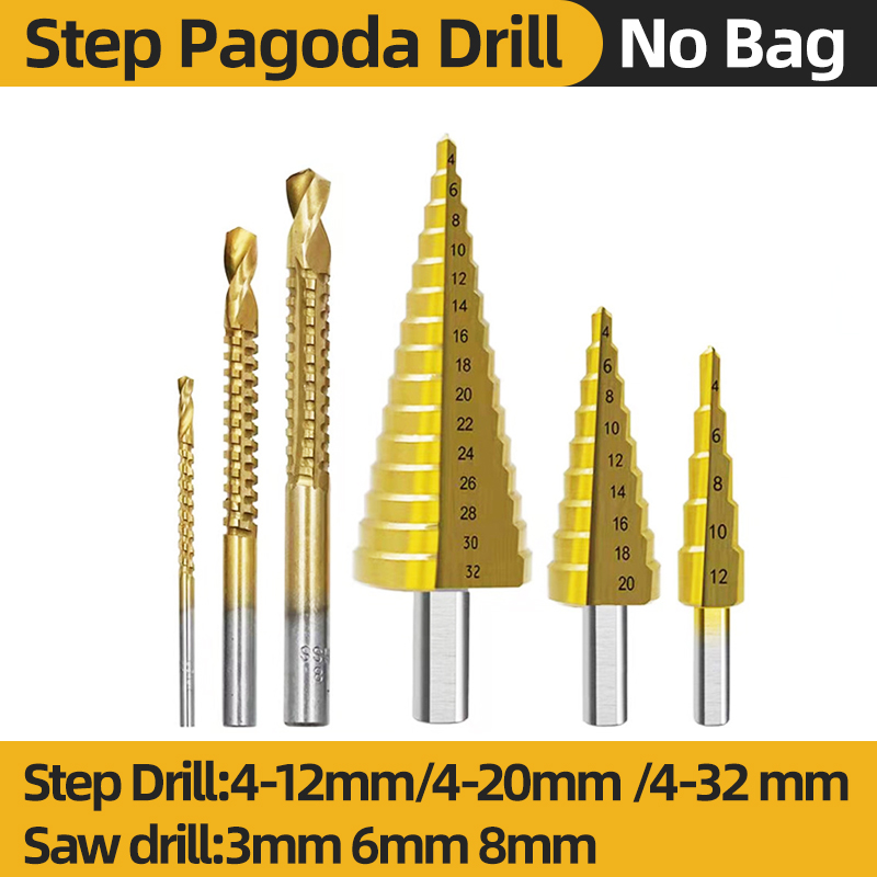 HSS Titanium Step Drill Bit High Speed Stepped Drill Set Saw Drill Tools Conical Stage Drill For Metal Wood 4-12 4-20 4-32mm: Pink