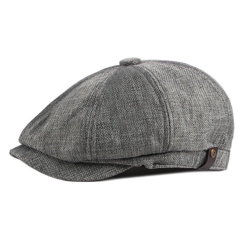 Sombrero de boina de lino estilo británico para hombre, gorra plana estilo hiedra, clásica, transpirable, con visera de hueso: Gris oscuro