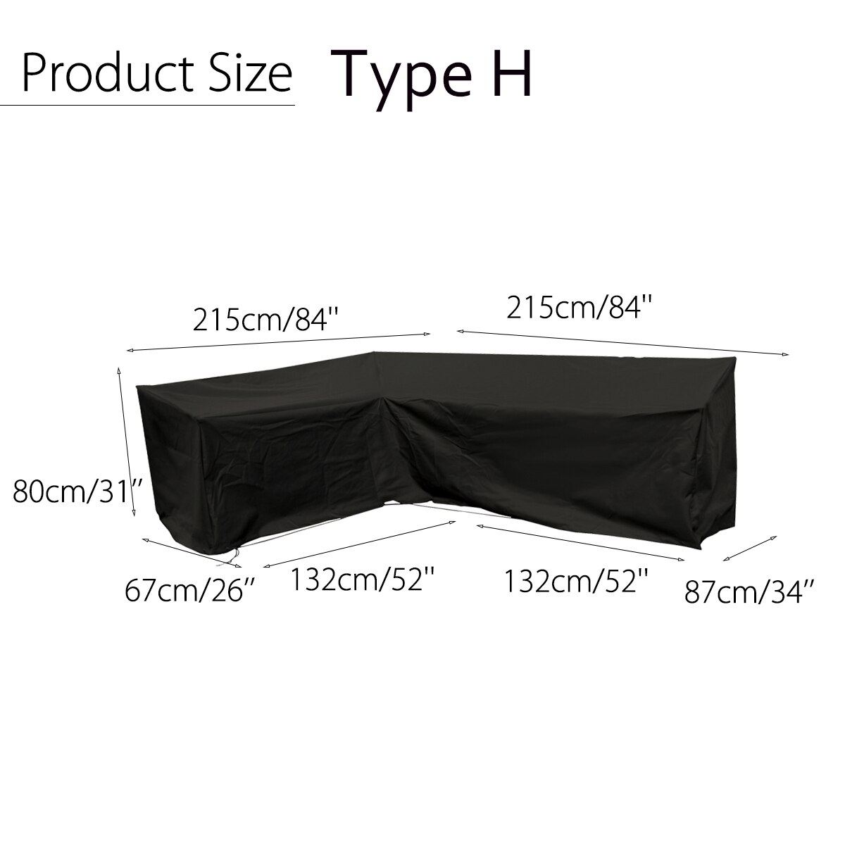 Juegos de tela impermeable para muebles de exterior, cubierta protectora de poliéster a prueba de polvo, para sofá, color negro: H