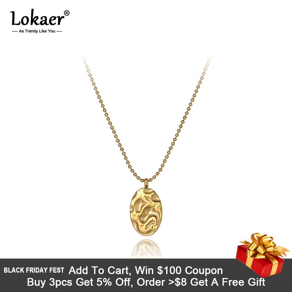 Lokaer bohême titane acier inoxydable géométrie ovale breloque colliers bijoux à la pendentif collier pour femmes filles N20043