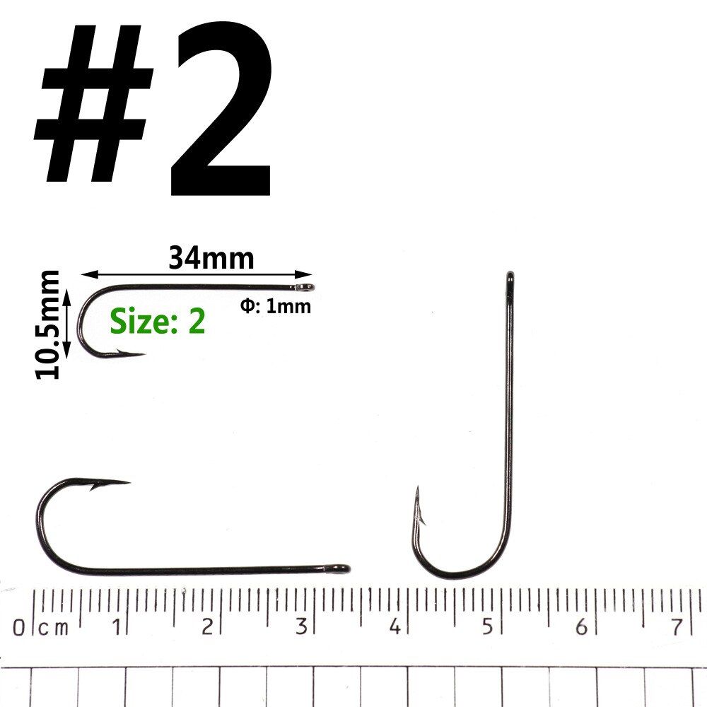 Bimoo 500PCS Aberdeen Long Shank Fish Hook Saltwater Fresh Water Hooks Sabiki Rig Streamer Fly Hook Size 10 4 2 2/0
