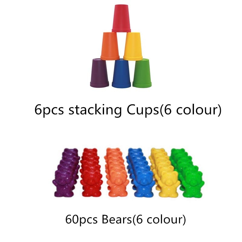 1 set Zählen Bears Mit Stapeln Tassen Montessori Regenbogen Passende Spiel Farbe Sortierung Spielzeug Für Kleinkinder Baby aufkleber Tweeze