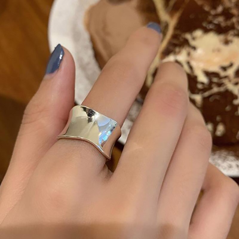 Foxanry 925 Sterling Silver Party Rings for Women Vintage Handmade Irregular Wave Geometric Thai Silver Jewelry: Geometric