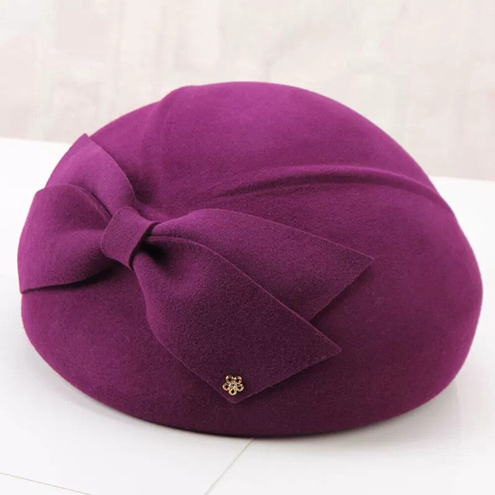 Elegante Wollen Boog Fedora Hoeden Lady Britse Stijl Soft Vilt Cap Vrouwen Wedding Party Hoed Vintage Cocktail Mode Derby fedora: 5