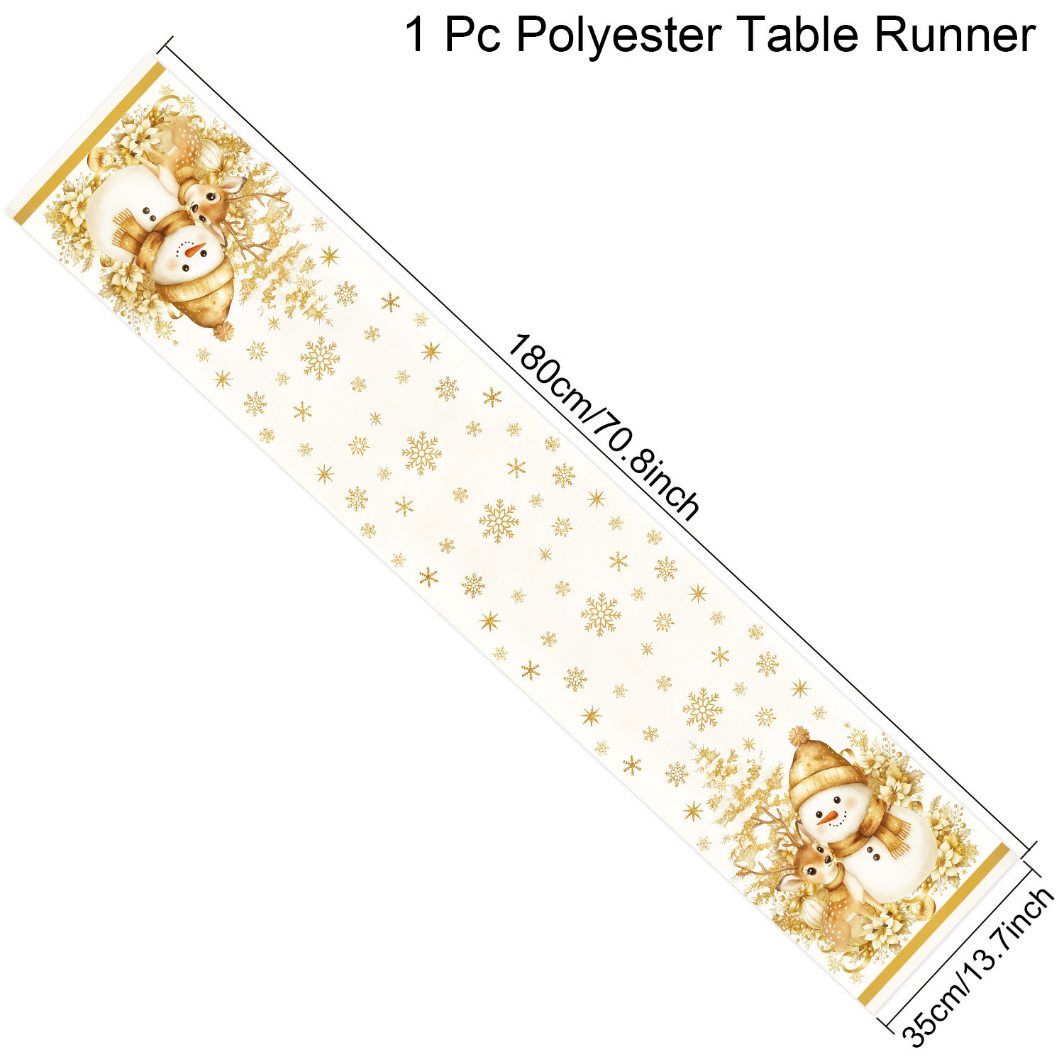 1pc juldukar med snöig skog och blommiga blad, snöig skog med tallar, rosor och bär, polyesterduk: Guld-