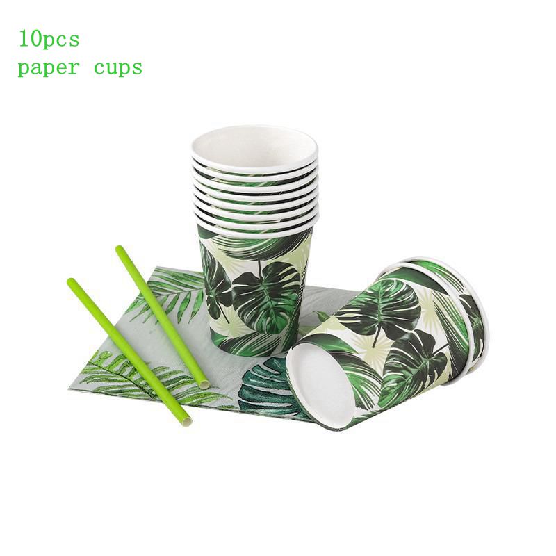 10pc Forest Plants Disposable Tableware Hyphosis Napkins Plates Tropic Hawaiian One 1st Happy Birthday Party Decor Kids Boy Girl: Olive