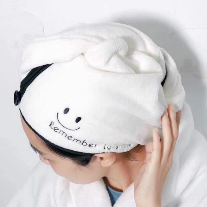 Rapided Drying Hair Towel Quick Dry Hair Hat Wrapped Super Absorbent Quick-drying Towel Bathing Cap Household Daily Necessities: Smile Black