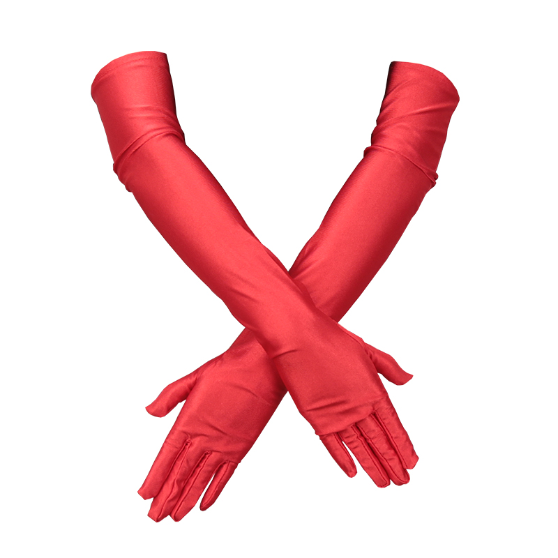 Guantes largos para mujer, protección del codo y los dedos, ópera, de noche, disfraz de graduación, accesorios de para adultos, mitones negros transpirables: Rojo