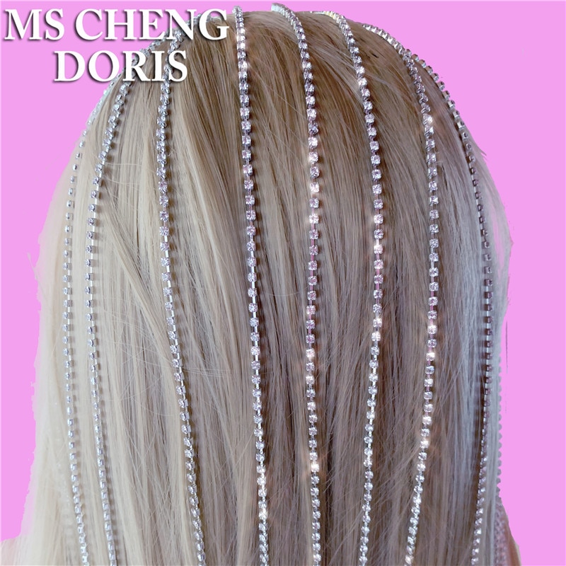 Corrente de cabelo headpiece acessórios para as mulheres cristal hoop cabelo cabeça cabeça jóias longo borla strass tiaras luxo