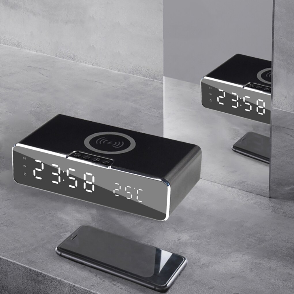 LED Alarm Clock Electric Digital Thermometer Display Desktop Digital Clock 3 Levels Dimmable Screen Wireless Phone Charger Data