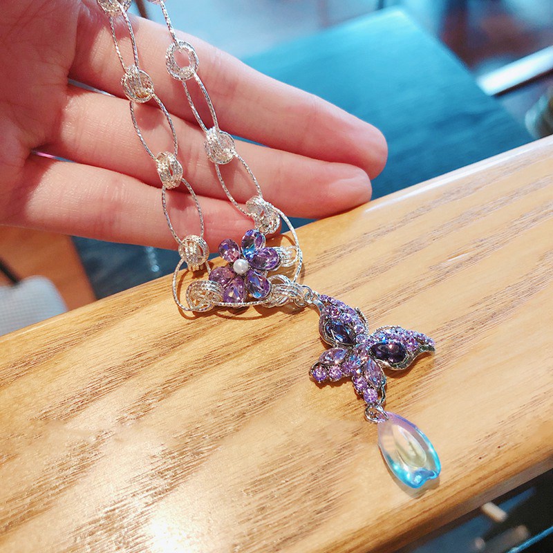 MENGJIQIAO Korean Cute Butterfly Crystal Choker Necklace For Women Metal Chain Collares Jewelry Kolye