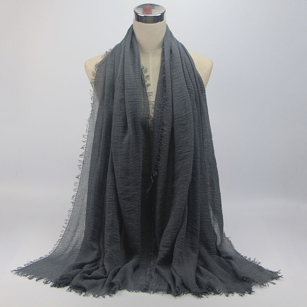 women solid Premium Viscose Maxi Crinkle Cloud Hijab Scarf Shawl Soft Islam Muslim solid color soft women scarf #924: Gray 10