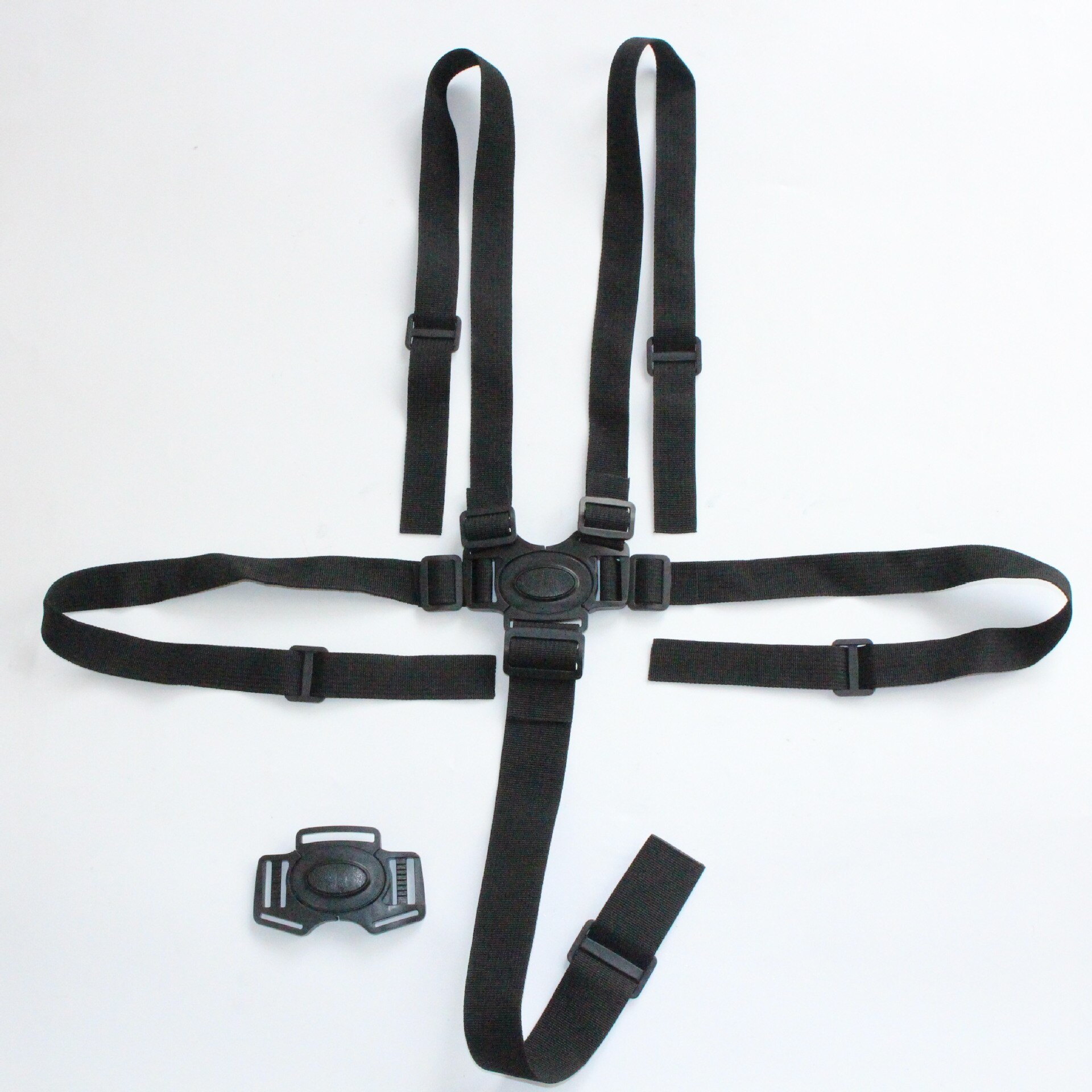 5 Point Harness Nylon Safe Belt Seat Belts 360 Degree Rotating Hook Baby Seat Belts Baby Stroller High Chair Black