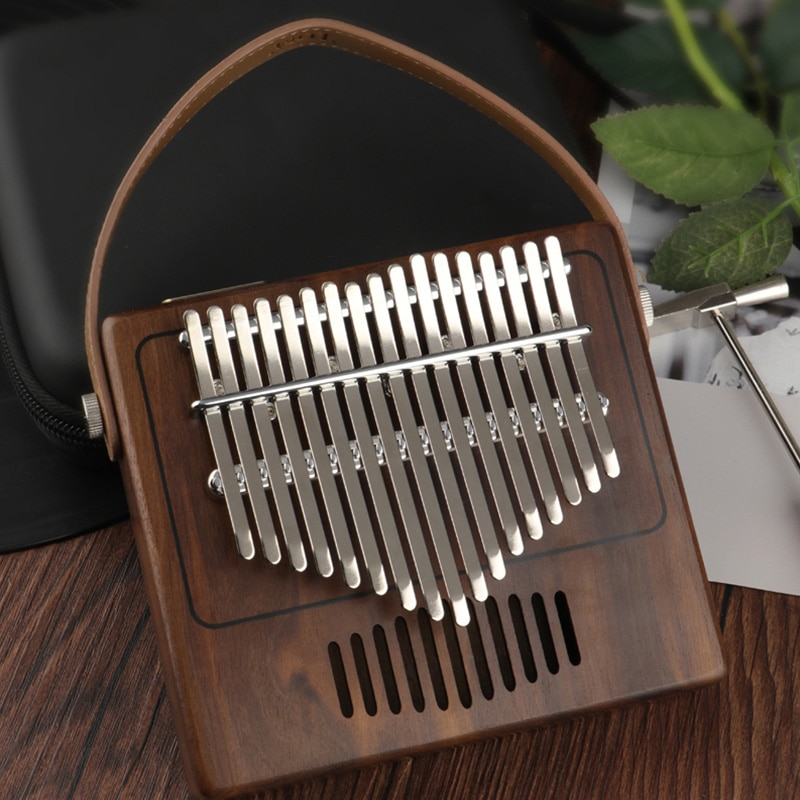 Portátil Piano 17 teclas Piano de pulgar Kalimba de placa única de de madera de caoba cuerpo instrumento Musical