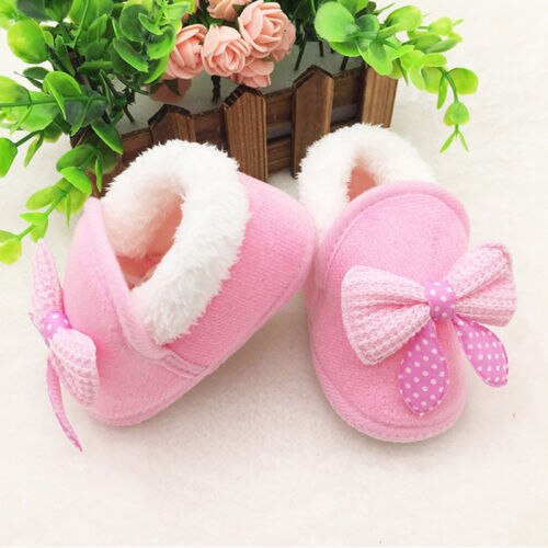 Pudcoco Cute Toddler Kids Baby Girl Shoes Bowknot Warm Fur Soft Sole Crib Boots Shoes Cotton Casual Plush Insole Prewalker 0-18M