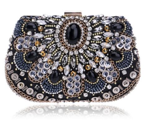 SEKUSA Hart Vrouwen Tas Vinger Ring Diamanten Purse Clutch Keten Schoudertas Emroidery Messenger Bag Kralen Steentjes Wieden Tas: YM1029Black