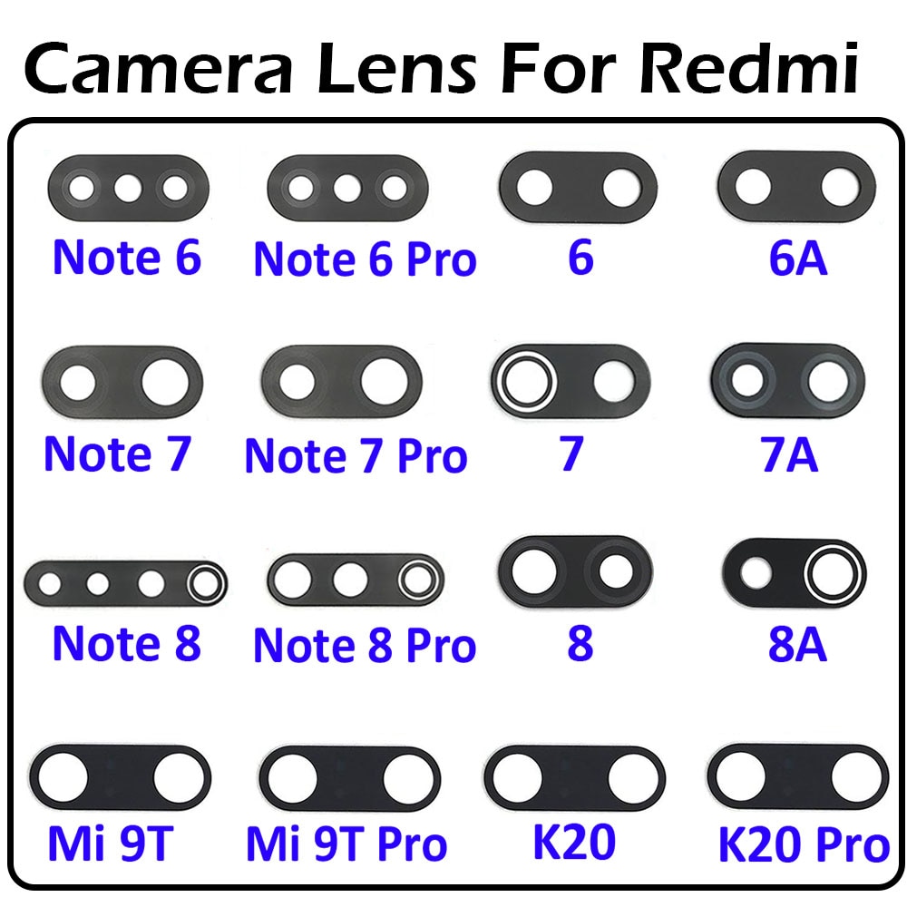 2 Pz/lotto, obiettivo di Vetro della Fotocamera Posteriore posteriore Con Colla Per Xiaomi Redmi 6 7 8 6A 7A 8A S2 5A 6A Nota 6 7 8 K20 Pro Per Xiaomi Mi 9T Pro