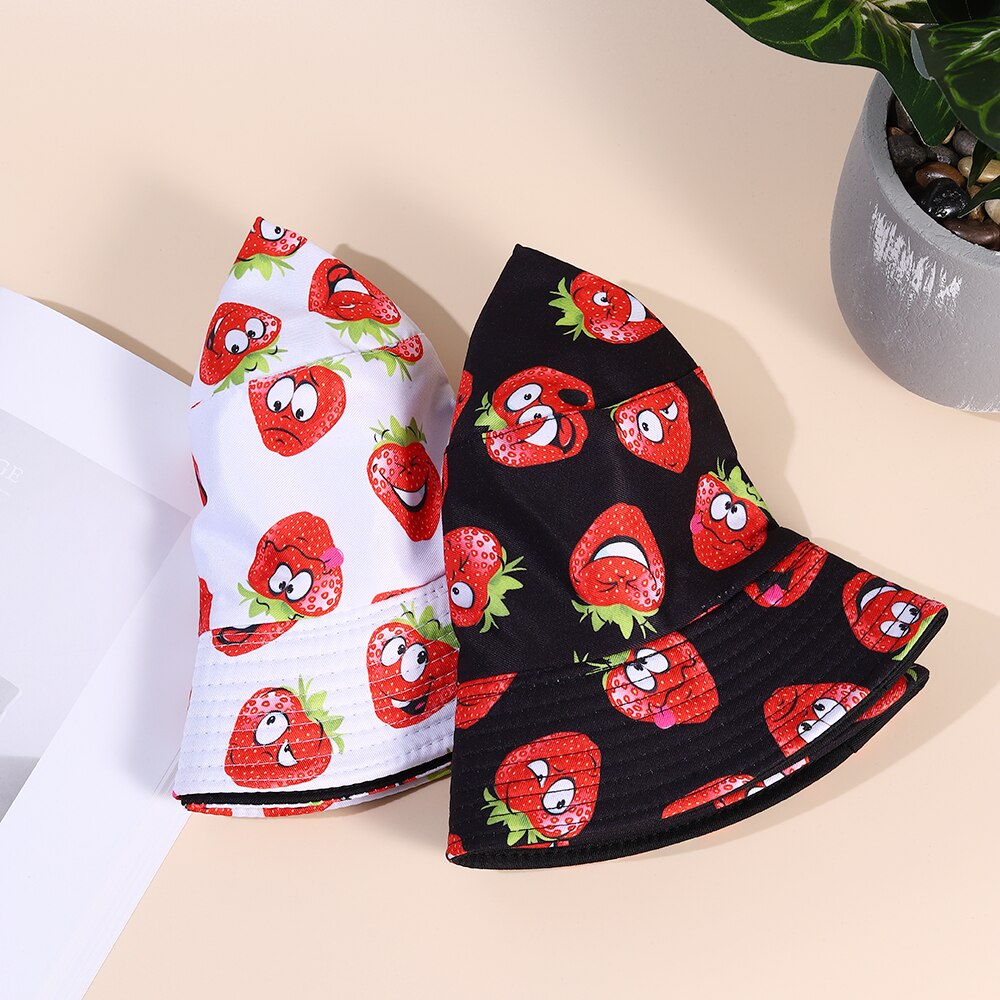 1pc- pack hattar sommargrönsaker frukttryck bucket hats för flickor hiphop solskyddshatt män kvinnor #39