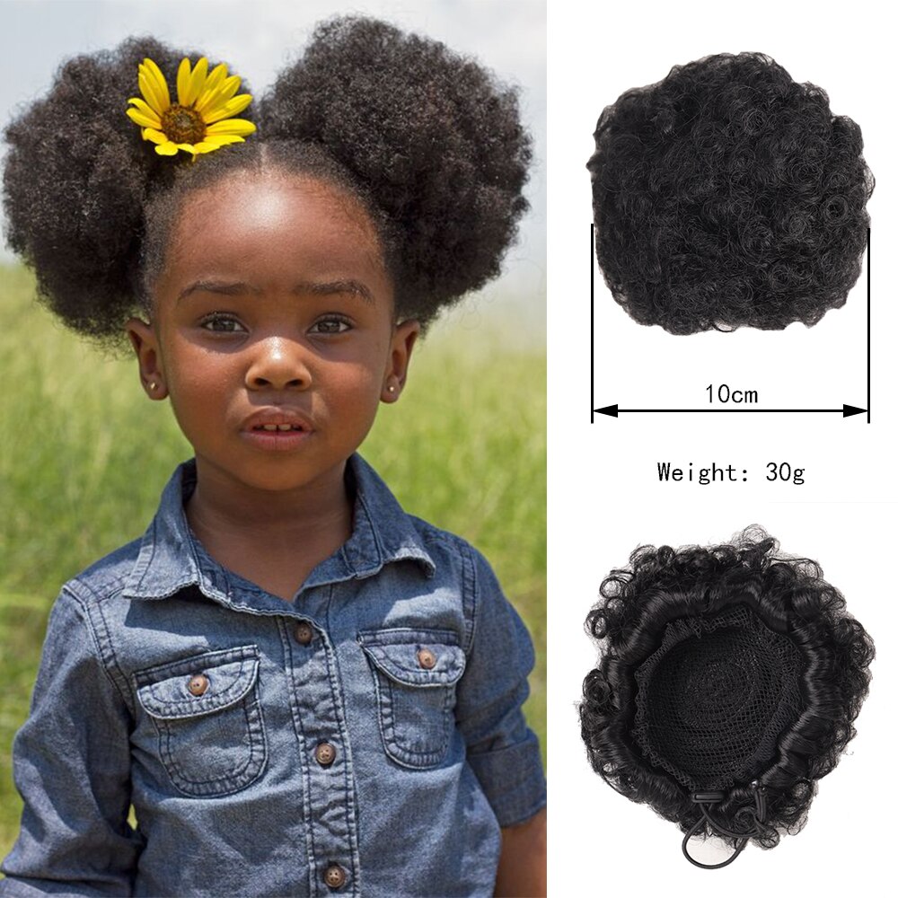 QUEENYANG Synthetic Drawstring African Fluffy Artificial Afro Puff Bun Puffs Ponytails Bun Wrap Natural Black Hair Extensions: FB13-1B