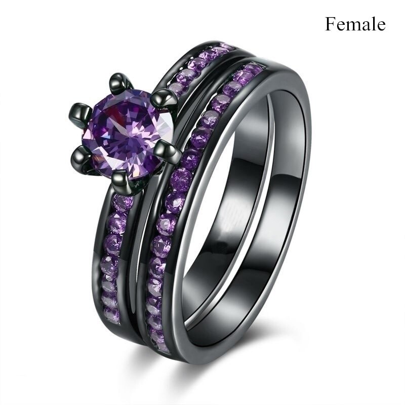 Liebhaber Ring Trendy Regenbogen Hartmetall Männer der Ring Nette Frauen Lila Zirkonia Ringe Set Für Hochzeit Ring Liebe: 11 / Female