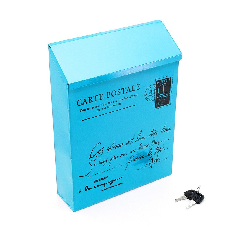Buzón Retro americano Pastoral montado en la pared, buzón de Metal con letras, decoración de jardín, Cubo de , cajas de periódico, caja de correo: Azul