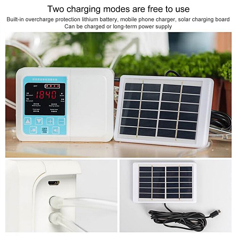 Trädgård solar bevattningssystem automatisk bevattning timer enhet trädgårdsarbete krukväxt droppbevattning miniatyr pump med pe slang