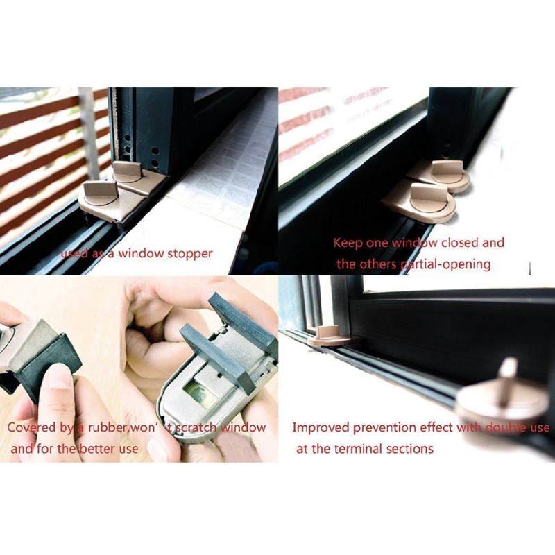 2Pcs Window Lock Sliding Sash Stopper Kast Positie Limiet Spacer Deuren Veiligheid Anti-Diefstal Slot Wedge Met Rubber cover Qiang