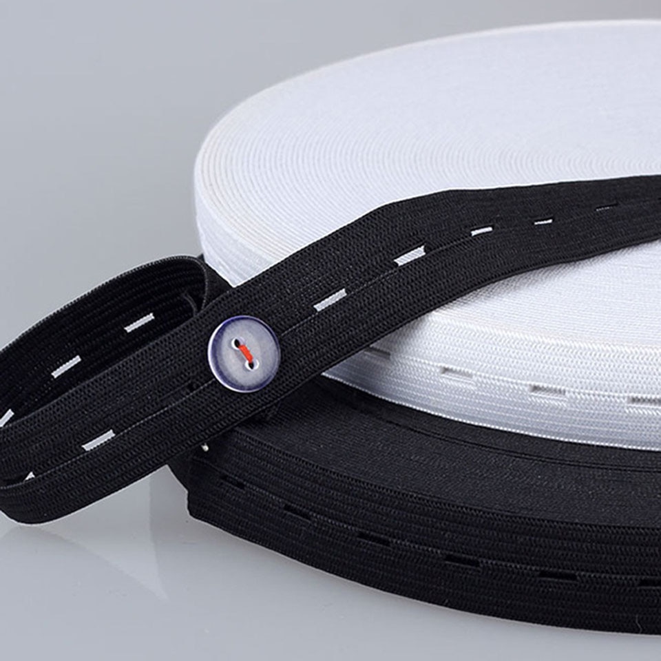Wit zwart elastisch band met knoopsgat 15mm 20mm 25mm knoopsgat band naaien broek taille verstelbaar 5 meter 10 meter