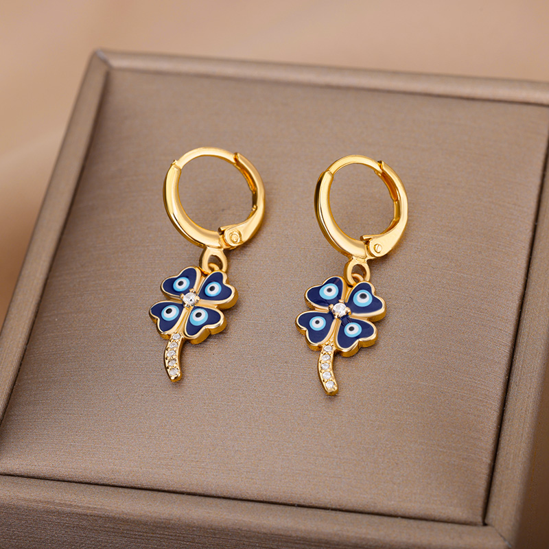 Mode Punk Evil Eye Oorringen Voor Vrouwen Goud Kleur Stainelss Staal Zirkoon Turkse Eye Fatima Hand Druppel Oorbel Sieraden