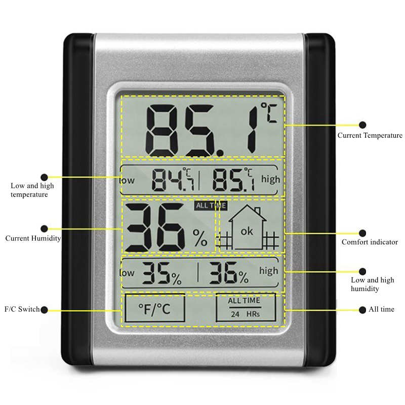 Amvolta Digitale nasser Bahnhof LCD drinnen Bequem Temperatur Sensor Feuchtigkeit Meter Thermometer Hygrometer Messgerät