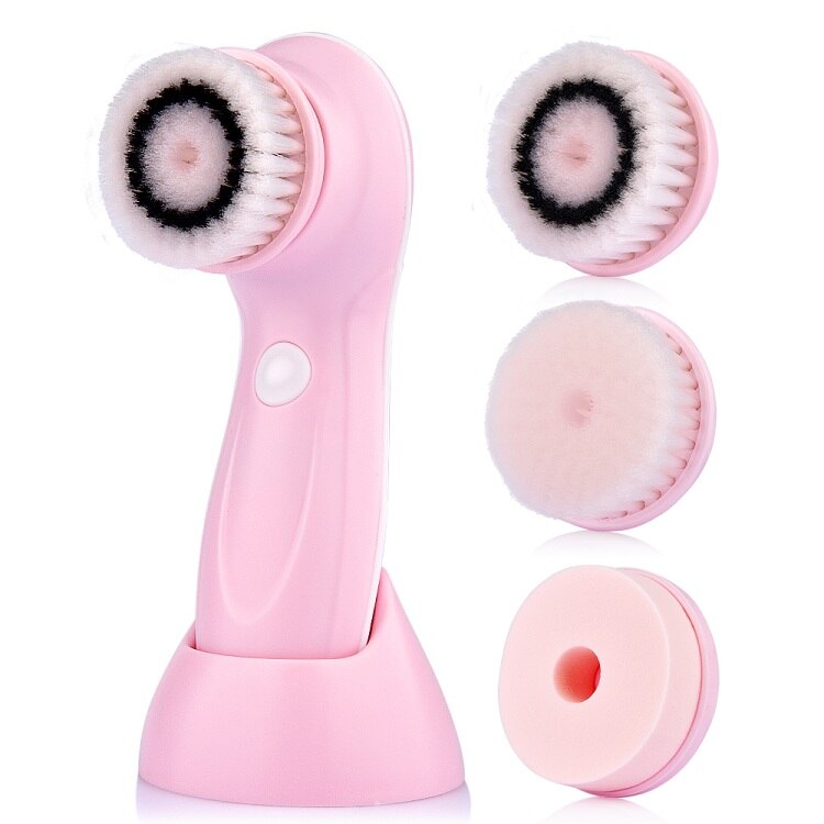 AGDOAD Face Cleansing Brush Electric Face Skin Cleaning Tools with 3 Types Brush Head USB Charging Deep Cleansing Facial Brush: Pink