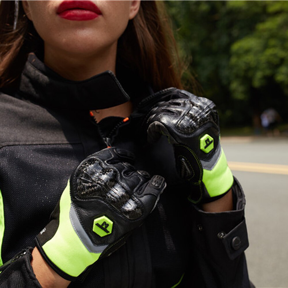 Yellow Motorcycle Gloves Carbon Fiber Guantes Touch Screen Motocross Racing Gloves Moto Reflective Motorbike Riding Gloves Men