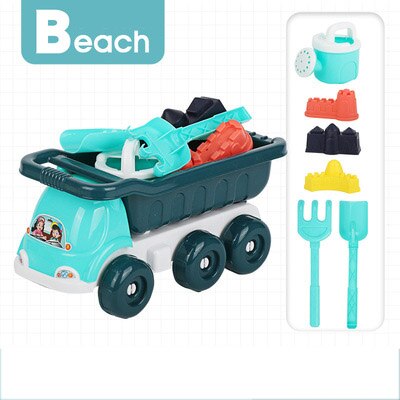 Zomer 7Pcs Strand Gereedschap Set Zand Spelen Speelgoed Voor Kids Fun Water Beach Seaside Gereedschap Kind Zandloper Schop Tool: blue truck