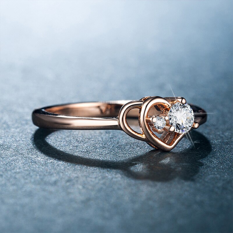 Huitan Rose Gold Farbe Hochzeit Ring Für Frauen Herz Geformt Mit funkelnd CZ Stein Romantische Braut Ring Fabrik Direkt