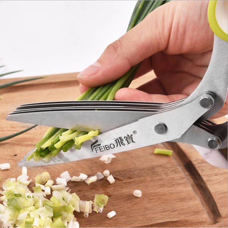Herb Scissors with 5 Blades and Cover, Herb Scissors, Multipurpose Cutting Herb Stripper, Kitchen Shears Dishwasher Safe