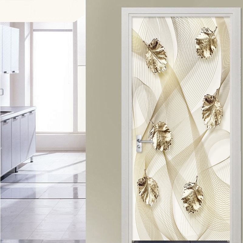 PVC Carta Da Parati 3D in Rilievo Foglie D'oro Porta etichetta Soggiorno telecamera Da Letto di auto-Adesivo Impermeabile di Lusso Complementi Arredo Casa Autoadesivo Della Parete