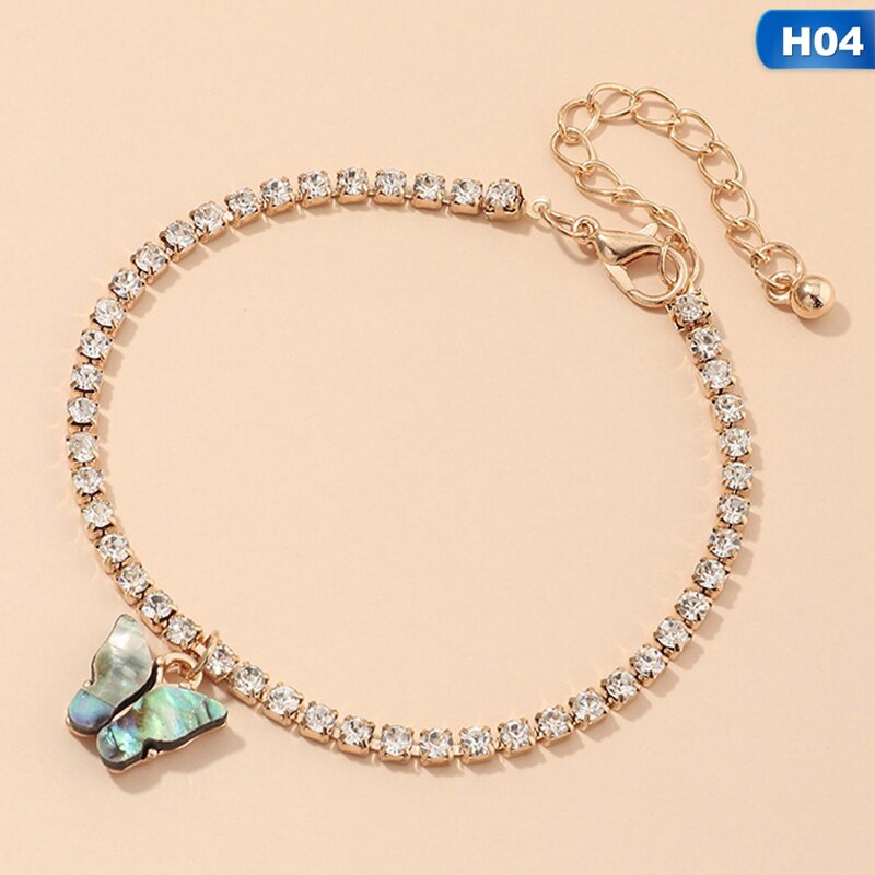 Nowy kubański Link bransoletka motyl złoty kryształ Rhinestone Charms łańcuch ręczny bransoletka dla kobiet biżuteria hurtowo: BL6030H04