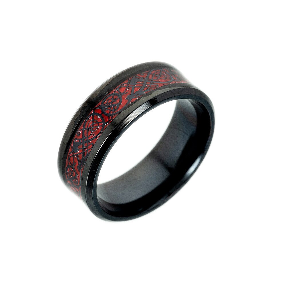 1PCS Dominierenden Mann Ring Rot Grün Carbon Fiber Schwarz Drachen Inlay Comfort Fit edelstahl Ringe für Männer Hochzeit band Ring