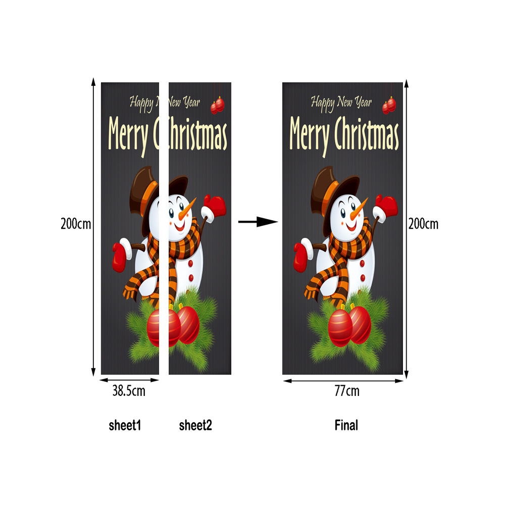 77x200cm Christmas Snowman Mural Decal Home Decor Vinyl Self Sdhesive Door Sticker For Living Room Bedroom DIY Waterproof Poster