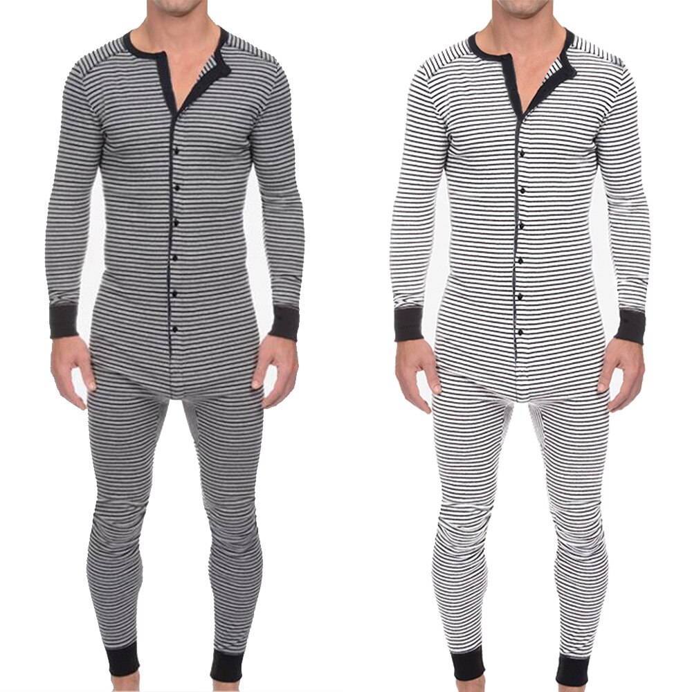 Men's Sleep Onesies Striped Printed One Piece Pyjamas Casual Jumpsuit Long Sleeve Sleepwear Romper Men Clothing Homewear