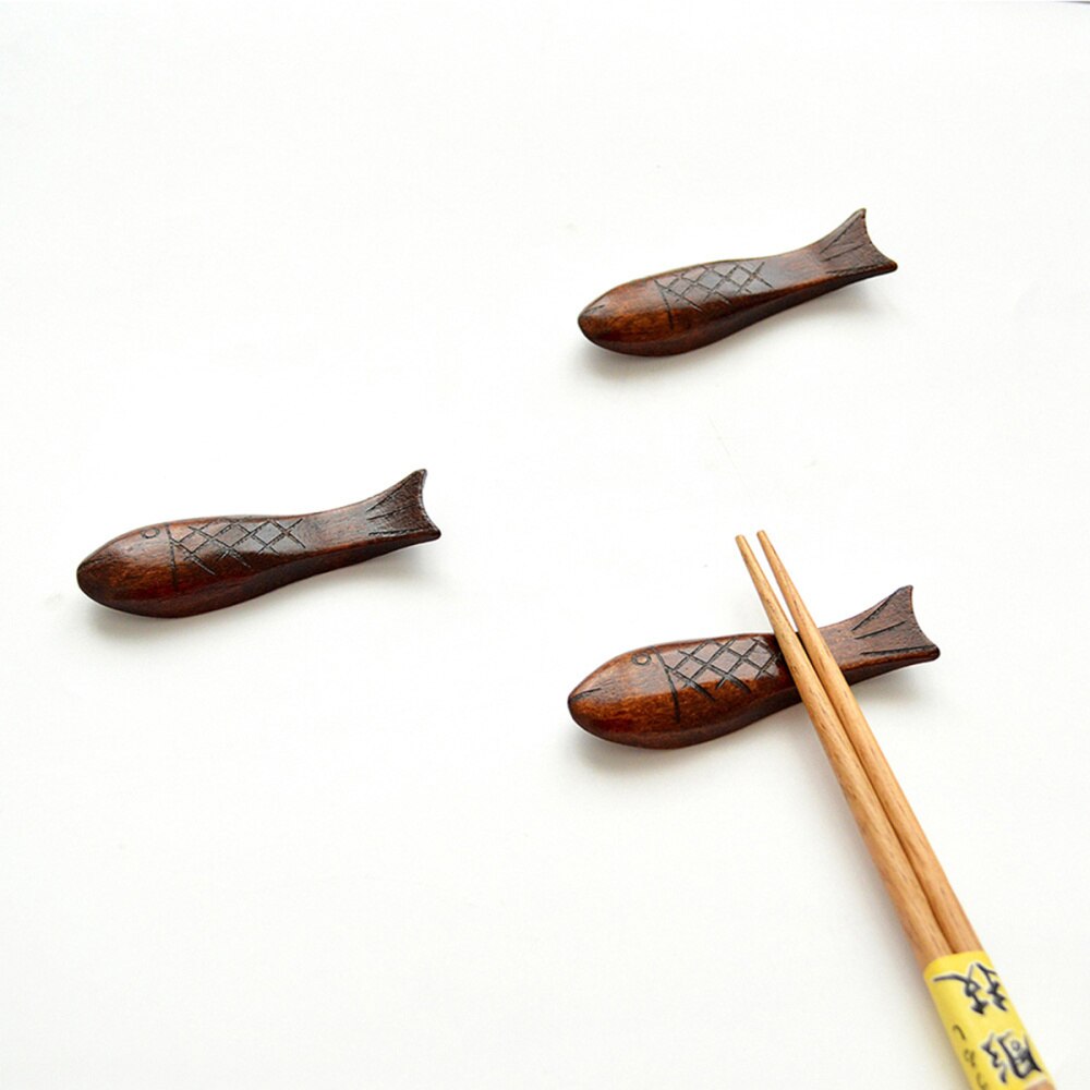 5 Pcs Repose-Baguettes Poisson Bois Naturel - Support Baguettes Style Japonais Pour Table
